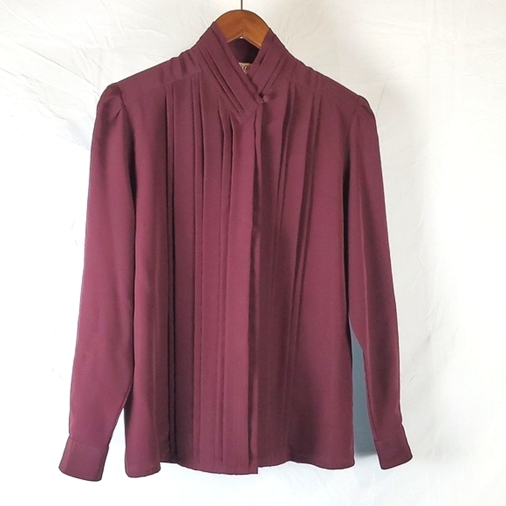 Vintage Yves St. Clair Burgundy Pleated Top